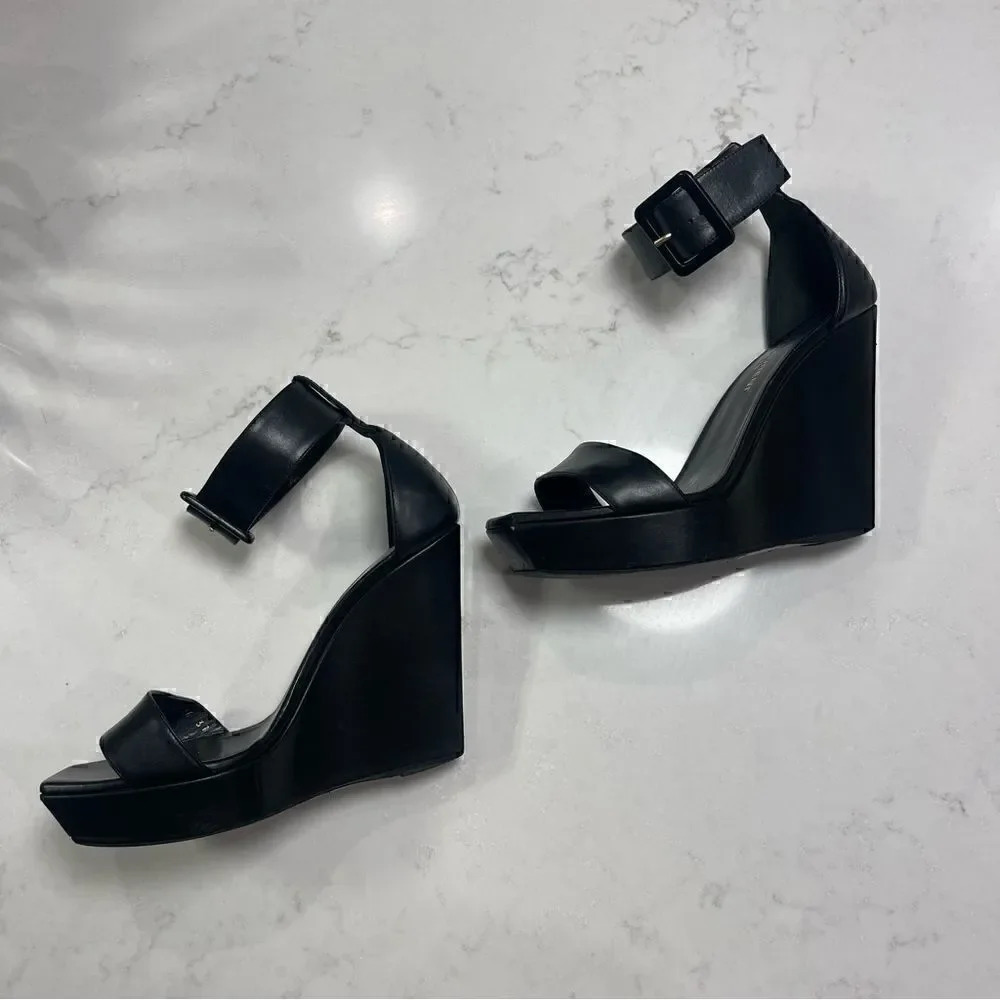 Saint Laurent Black Wedge Buckle Heel - Picture 5 of 14